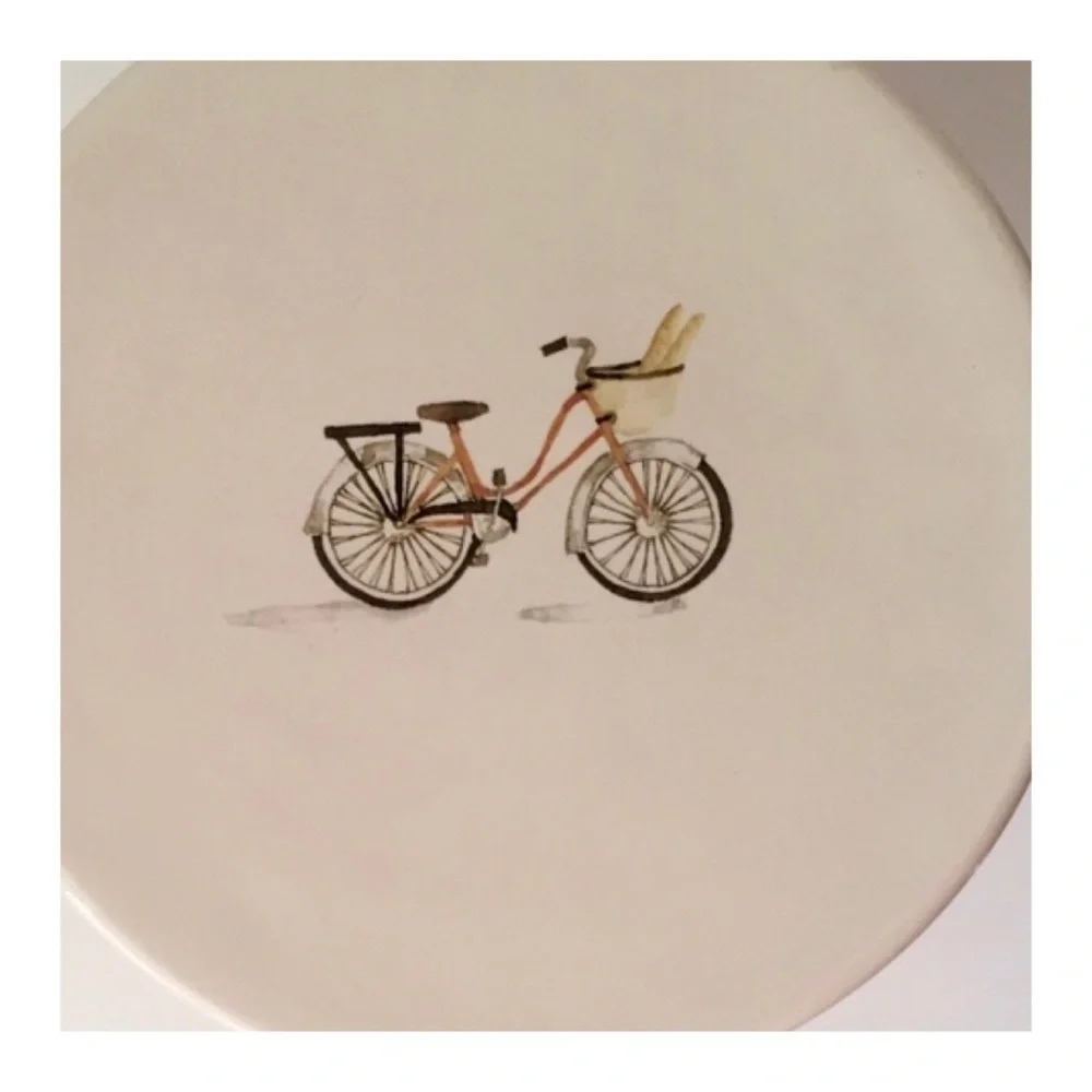 Rae Dunn Ceramic Cake Stand—Artisan Collection by Magenta with Bicycle Graphic